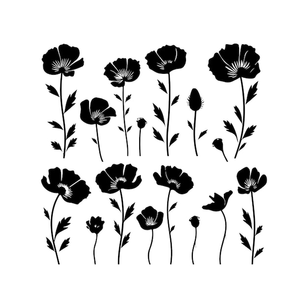 Silhouet van een schattige papaverbloem Decoratief icoon van een schattige papaverbloem Vectorillustratie en logo