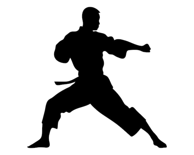 Silhouet van een vechtkunstenaar die een pose-vectorillustratie slaat