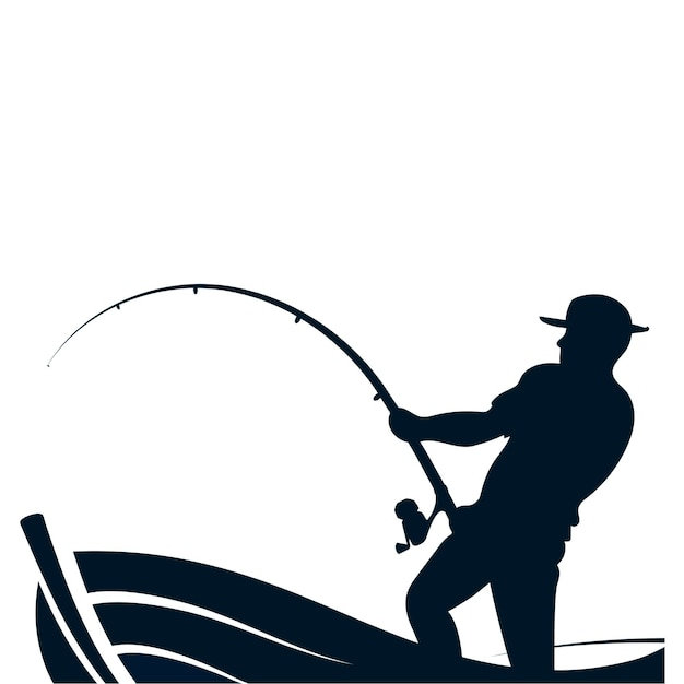 Silhouet van een visser met een hengel in een boot een symbool voor de visserij