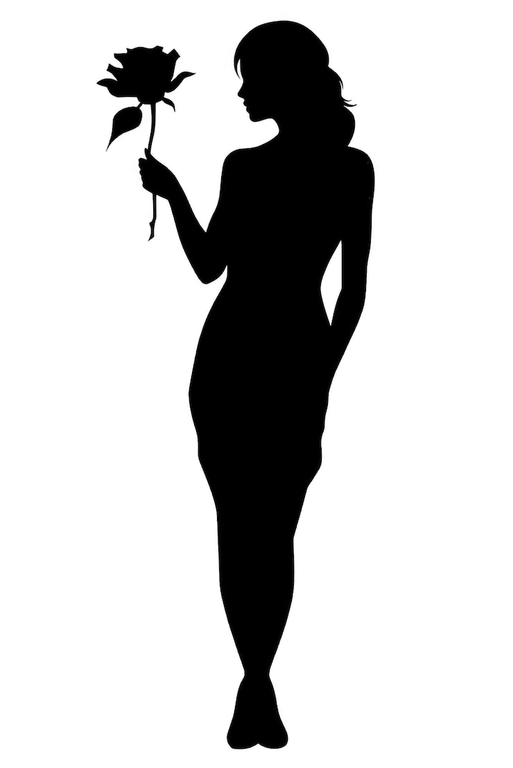 Vector silhouet van een vrouw die een roos vasthoudt gracieuze pose gracieuse pose vrouw met een roos