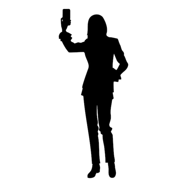 Silhouet van een vrouw die een selfie-vectorillustratie maakt