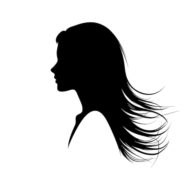 Vector silhouet van een vrouw met vloeiend haar in de wind