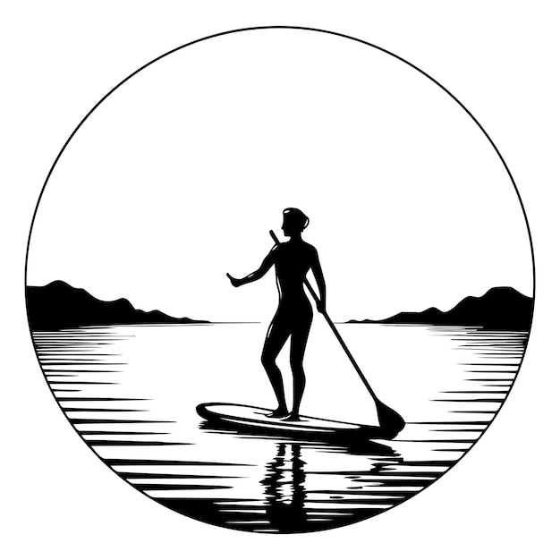 Vector silhouet van een vrouw op een stand-up paddle board