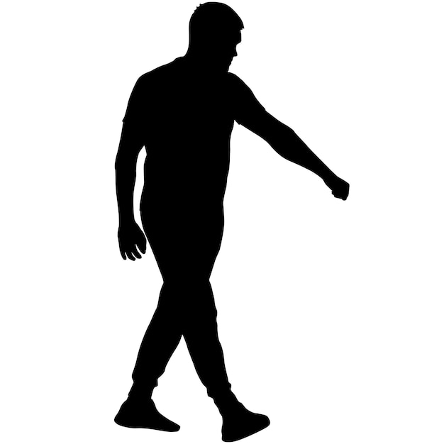 Silhouet van een wandelende man op een witte achtergrond