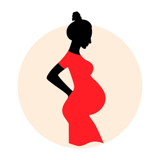 Silhouet van een zwangere vrouw in een felrode jurk