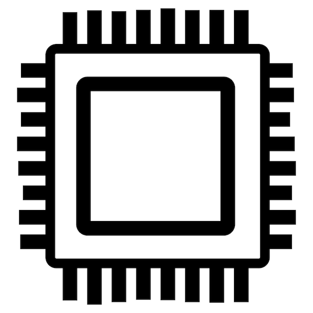 Silhouet van eenvoudige schematische chip of component voor microcircuits geïsoleerd op witte achtergrond Technische clipart Vector