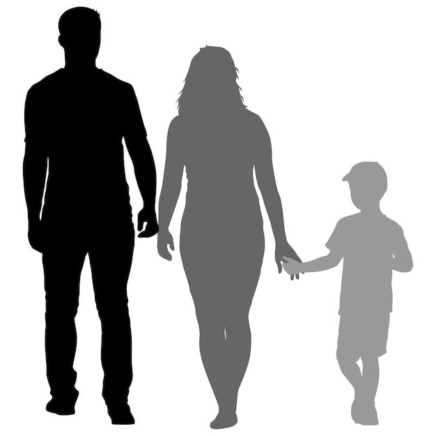Silhouet van gelukkige familie op een witte achtergrond Vector illustratie