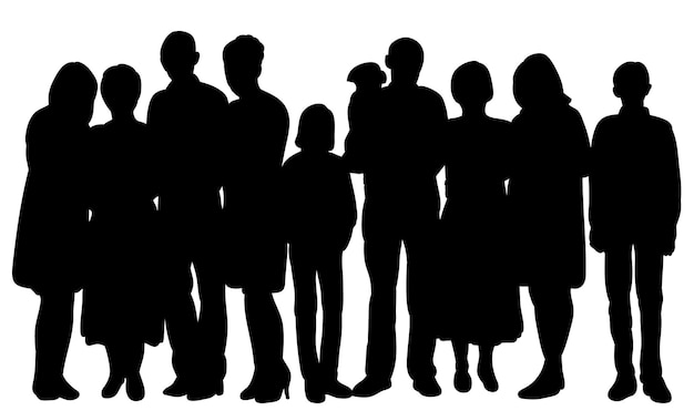 Vector silhouet van grote familie geïsoleerd