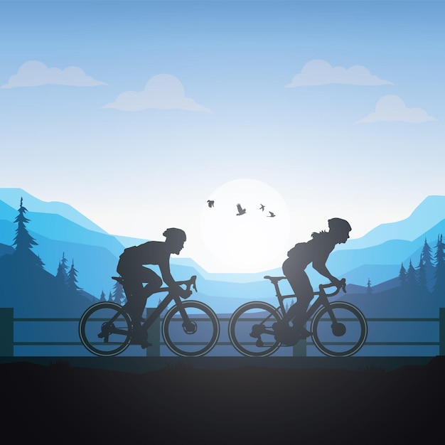 Silhouet van het fietsen een fiets Vector illustratie.