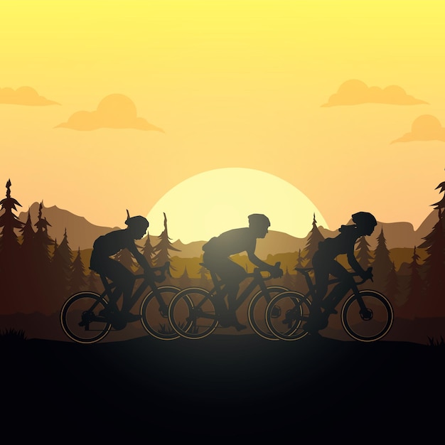 Silhouet van het fietsen een fiets Vector illustratie.