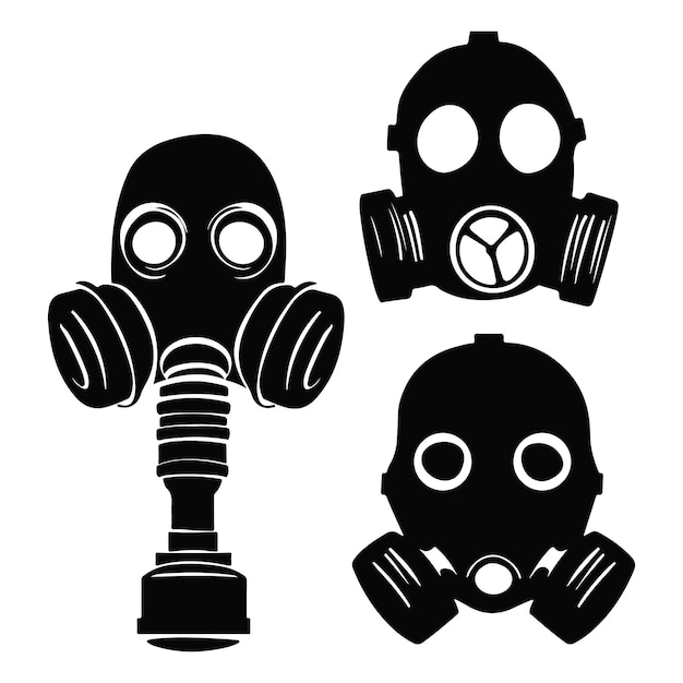 Vector silhouet van het gasmasker van de respirator handgemaakte vectorillustratie van het beschermende masker