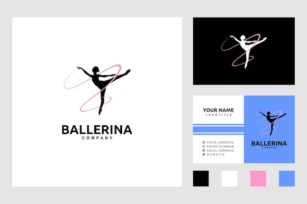 silhouet van jonge vrouwelijke vrouw meisje ballet ballerina dans met lint logo ontwerp