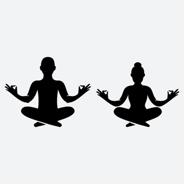 Vector silhouet van man en vrouw meditatie yoga positie vector logo icoon geïsoleerd op witte achtergrond