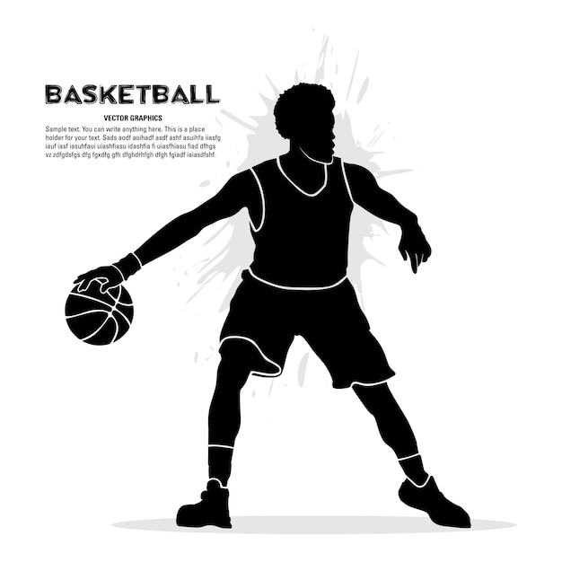 Silhouet van mannelijke basketbalspeler die de bal verdedigt. vector illustratie