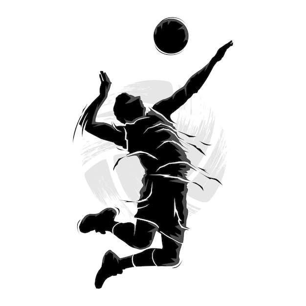 Silhouet van mannelijke volleyballspeler die springt om de bal te raken