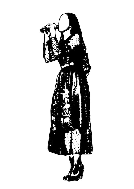 Silhouet van meisje zingen in lange jurk