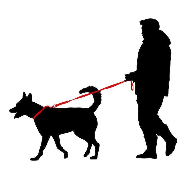 Silhouet van mens en hond op een witte achtergrond