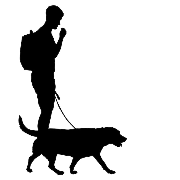 Silhouet van mens en hond op een witte achtergrond