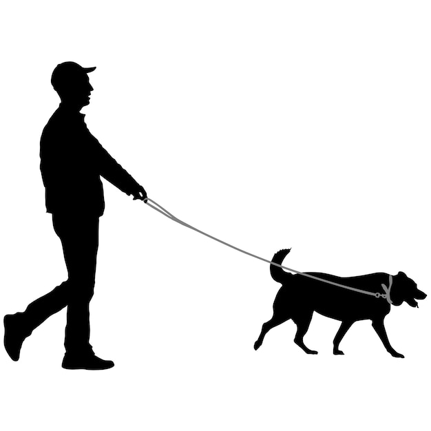 Silhouet van mens en hond op een witte achtergrond