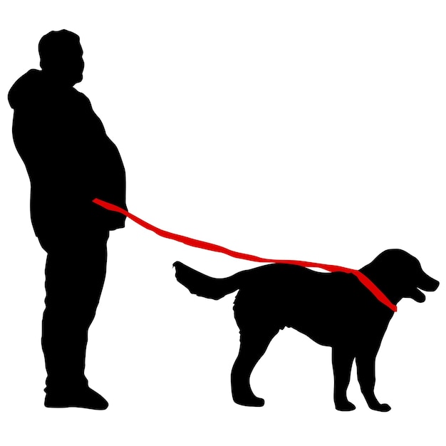 Silhouet van mens en hond op een witte achtergrond