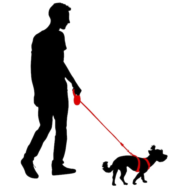 Silhouet van mens en hond op een witte achtergrond