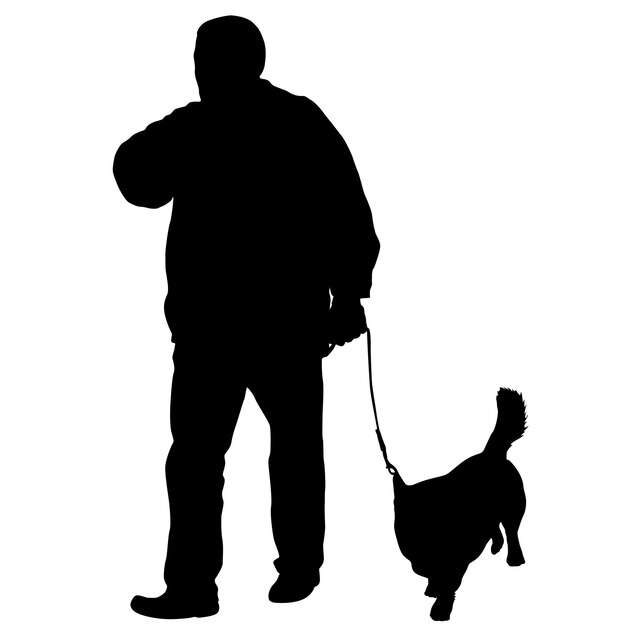 Vector silhouet van mens en hond op een witte achtergrond