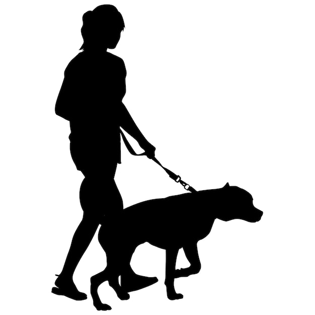 Silhouet van mensen en hond Vector illustratie