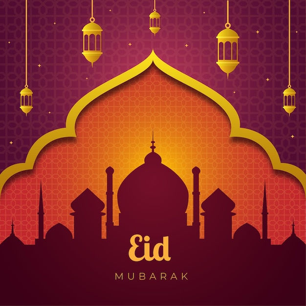 Silhouet van moskee eid mubarak