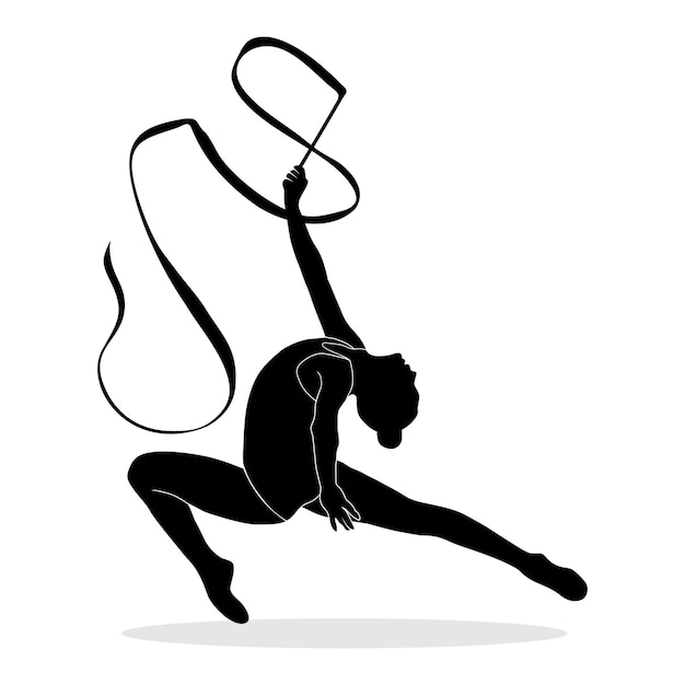 Vector silhouet van professionele ritmische gymnastiekspeler die op witte achtergrond wordt geïsoleerd