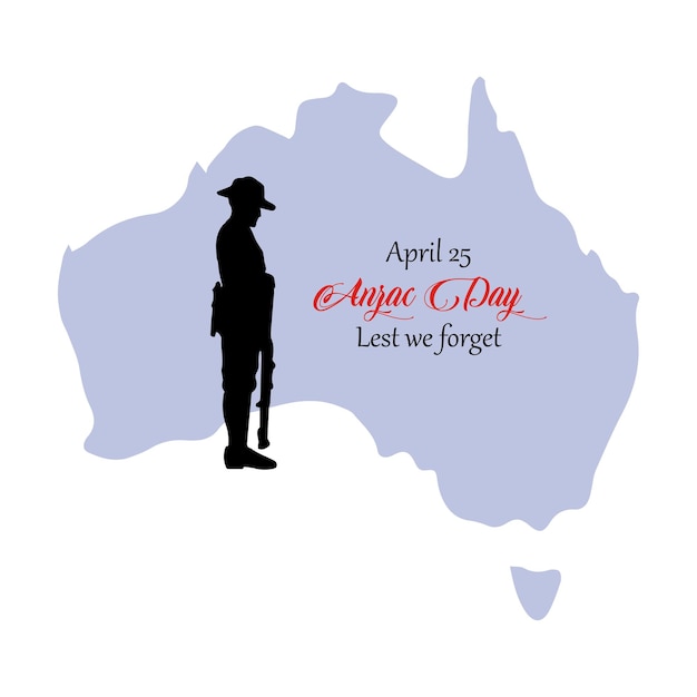 Silhouet van soldaat die respect betuigt bij het graf. tenzij we belettering vergeten. anzac dag belettering.