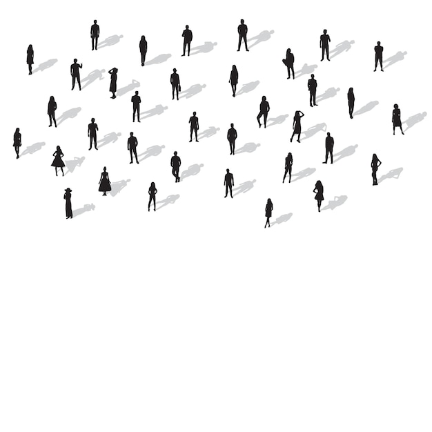 silhouet van staande mensen met schaduw op witte achtergrond vector