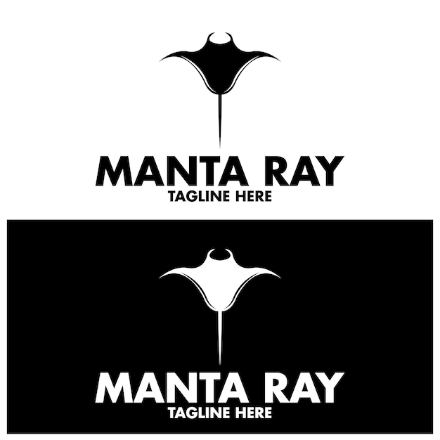 Silhouet van tropische zwarte Manta Ray Fish Sea Life logo-ontwerp