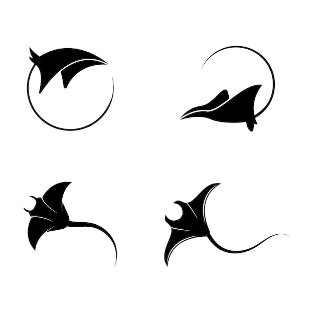 Silhouet van tropische zwarte manta ray fish sea life logo-ontwerp