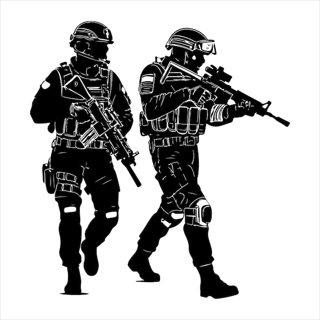 Silhouet van twee gewapende SWAT-teamleden