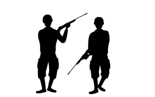 Vector silhouet van twee soldaten met geweren oorlog en woest spel