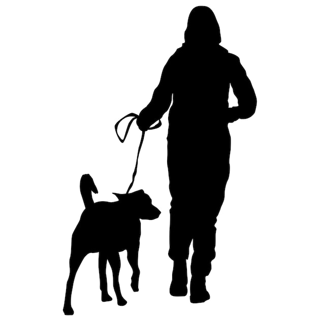 Silhouet van vrouw en hond op een witte achtergrond