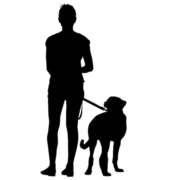 Silhouet van vrouw en hond op een witte achtergrond