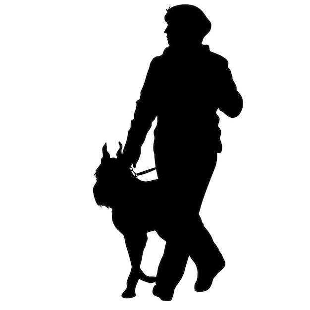 Vector silhouet van vrouw en hond op een witte achtergrond