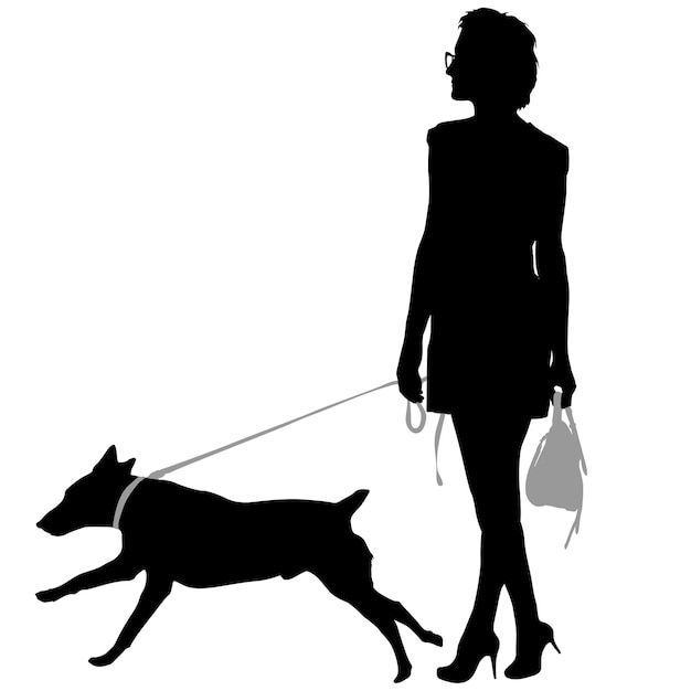 Silhouet van vrouw en hond op een witte achtergrond