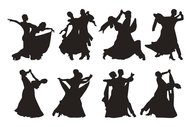 Vector silhouet van walspaar. paar dansers. zwart silhouet op concurrentie in stijldansen.