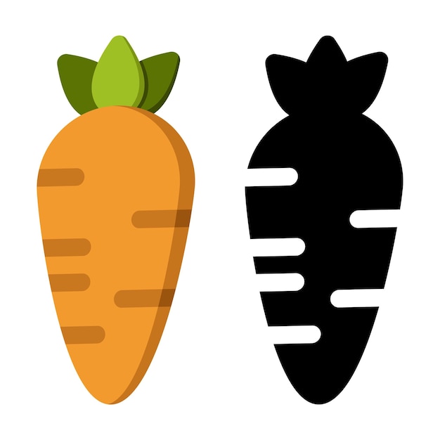 Silhouet van wortelen en zwarte kleur Groente en voedsel Dieet teken vectorafbeeldingen Wortel geïsoleerd zwart en kleur iconen vector silhouet Wortel platte pictogram vectorillustratie