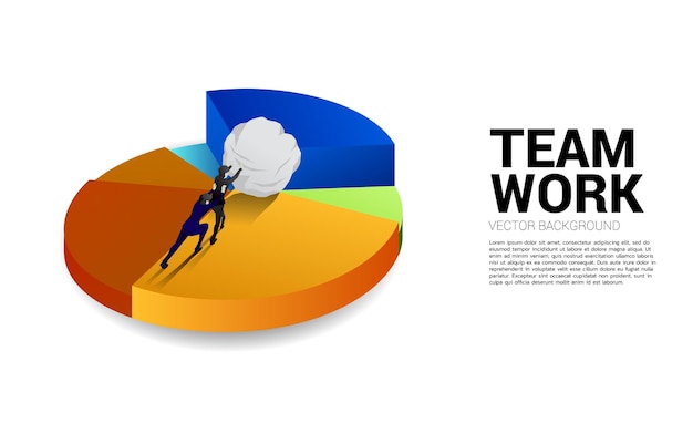 Silhouet van zakenman die de rots op cirkeldiagram duwt Concept van zakelijke uitdaging en hard werken