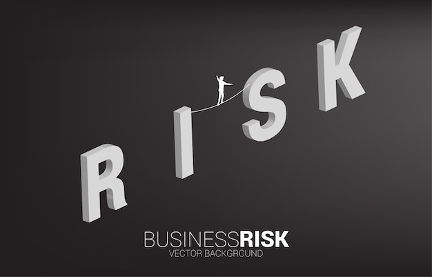 Silhouet van zakenman lopen op touw lopen manier op risico formulering. Concept voor bedrijfsrisico en uitdaging in carrièrepad