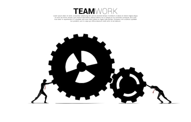 Silhouet van zakenman twee die de toestellen duwen om te werken. concept van zakelijk teamwork.