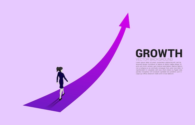 Silhouet van zakenvrouw die op groeiende grafiek loopt