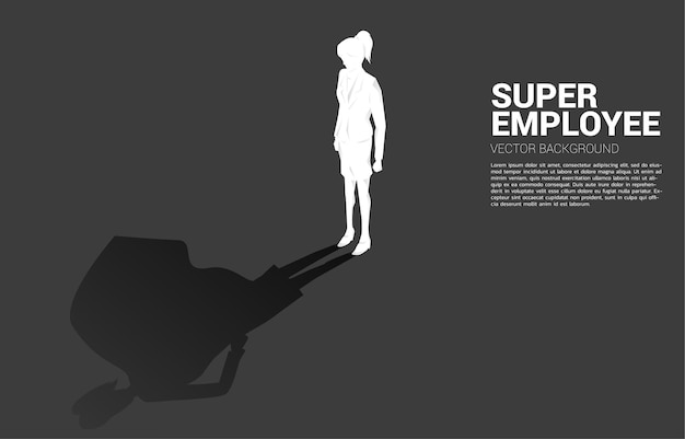 Silhouet van zakenvrouw en haar schaduw van superheld. Concept van empowerment van potentieel en human resource management