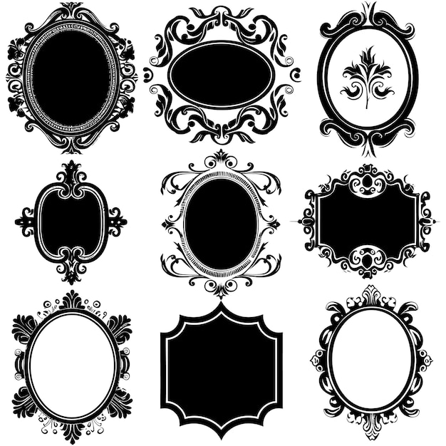Silhouet vintage sticker label Vintage frames element voor bruiloftsuitnodiging alleen zwarte kleur
