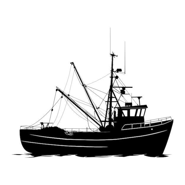 Silhouet vissersboot alleen zwarte kleur