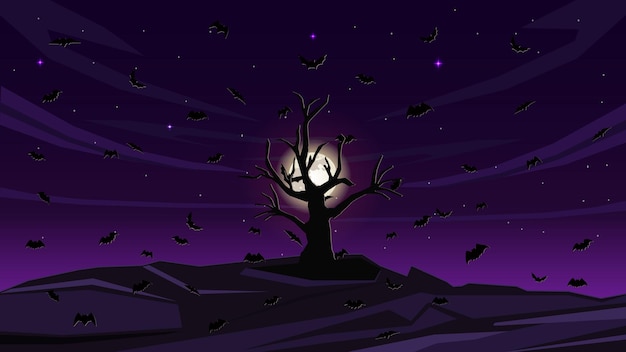 Vector silhouet vleermuis vliegen op halloween nacht. vector illustratie