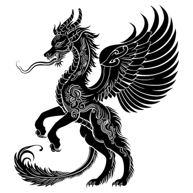 Silhouet Xiezhi of haetae het mythische wezen het oude beest alleen zwarte kleur